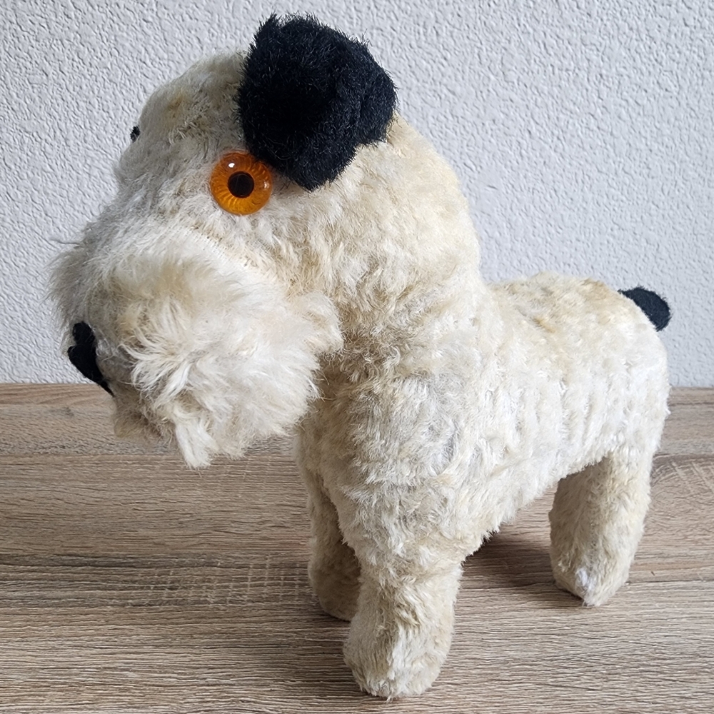 VINTAGE Plush Schnauzer Puppy Dog Black White Plush Stuffed Toy MCM 50s 60s